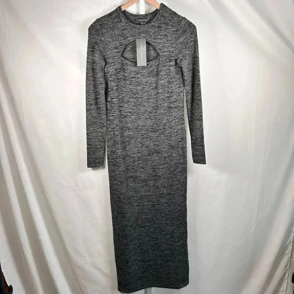 French Connection Space Dye Size Large Sweater Dress Midi Gray Stretch - Picture 2 of 12